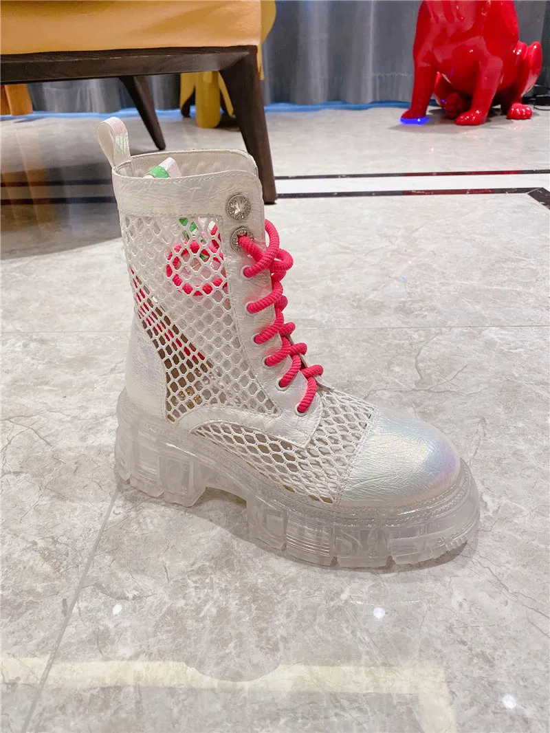Ashoreshop metal transparent jelly sole thick-soled sponge square heel Ankle Summer Boots