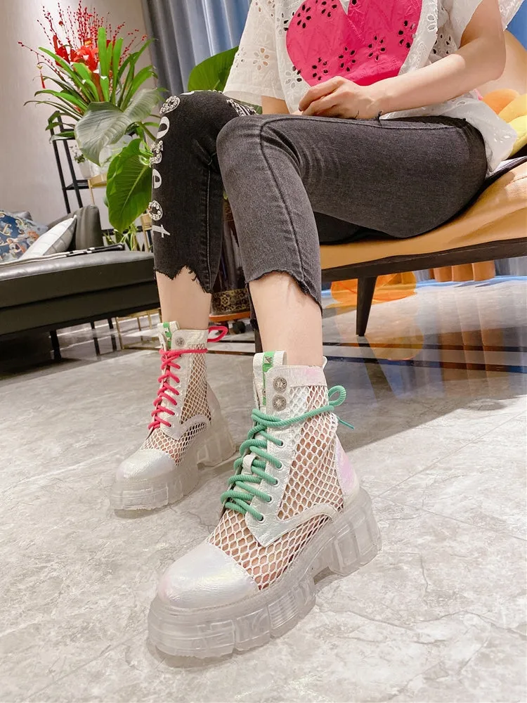 Ashoreshop metal transparent jelly sole thick-soled sponge square heel Ankle Summer Boots