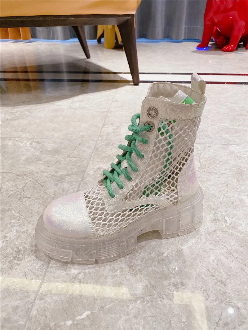 Ashoreshop metal transparent jelly sole thick-soled sponge square heel Ankle Summer Boots