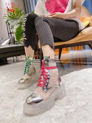 Ashoreshop metal transparent jelly sole thick-soled sponge square heel Ankle Summer Boots