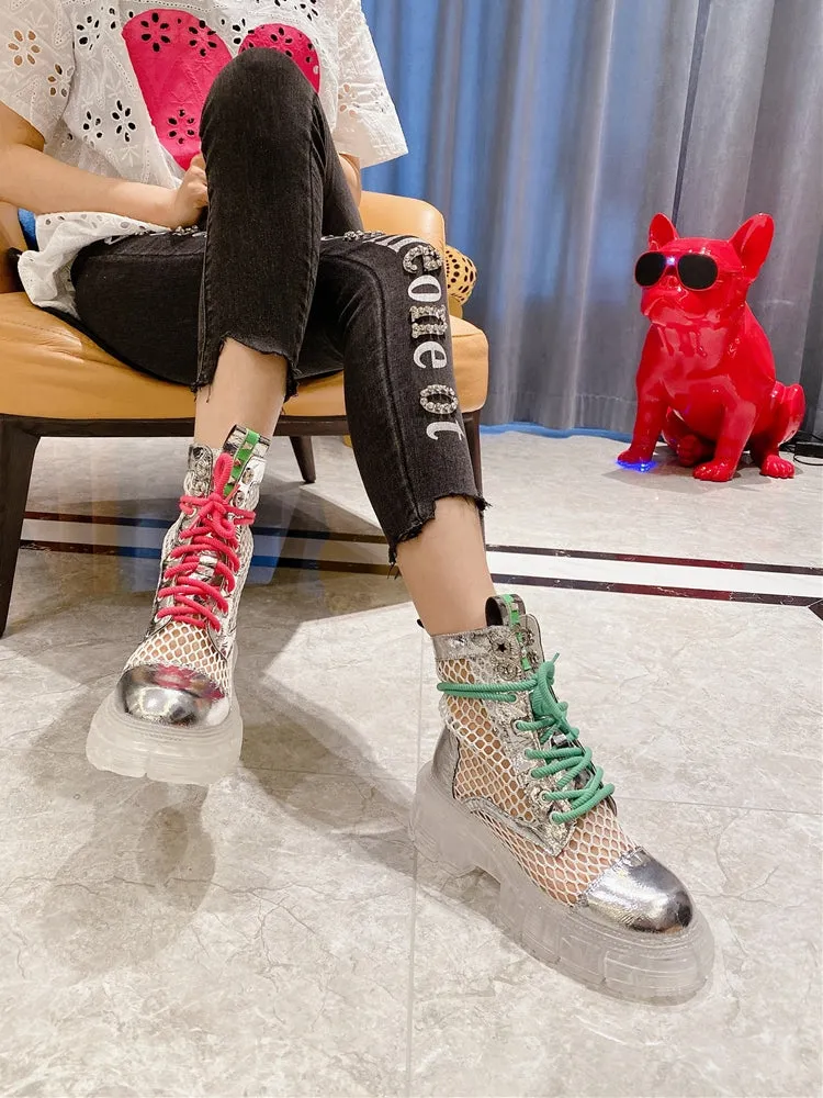 Ashoreshop metal transparent jelly sole thick-soled sponge square heel Ankle Summer Boots