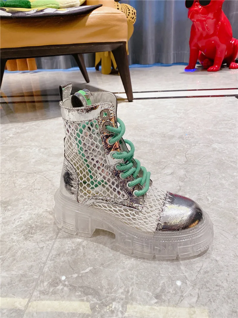 Ashoreshop metal transparent jelly sole thick-soled sponge square heel Ankle Summer Boots