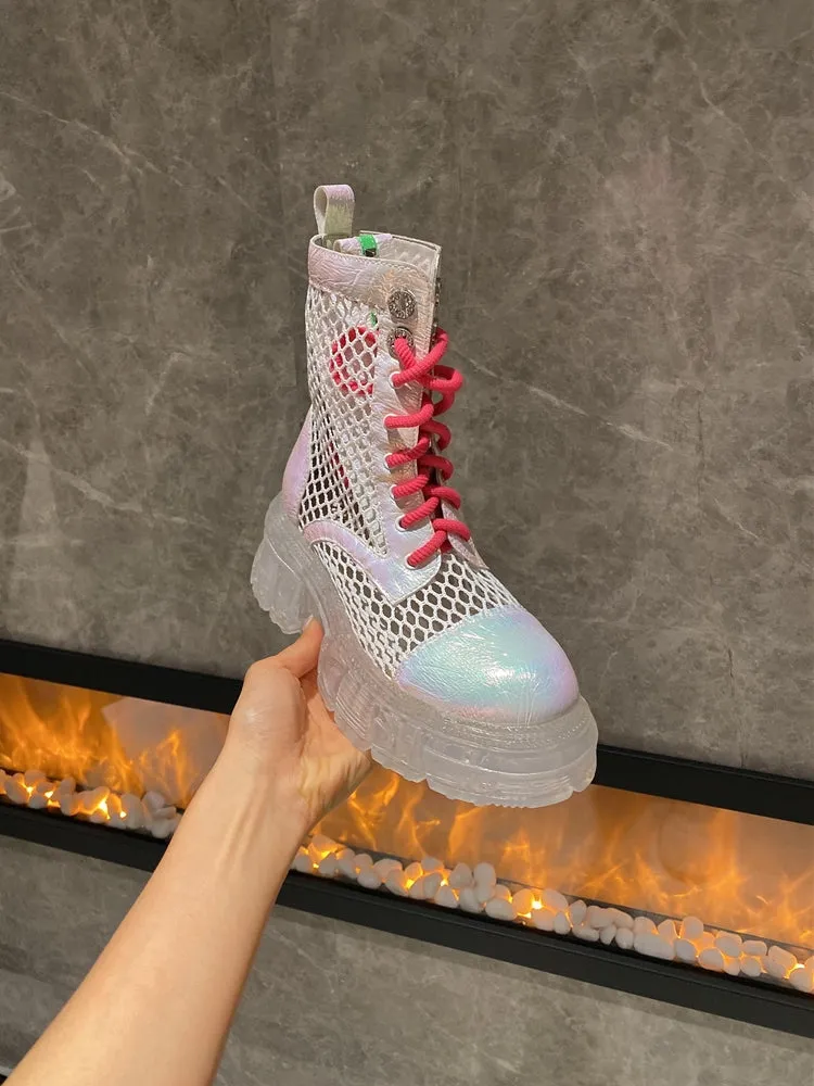 Ashoreshop metal transparent jelly sole thick-soled sponge square heel Ankle Summer Boots