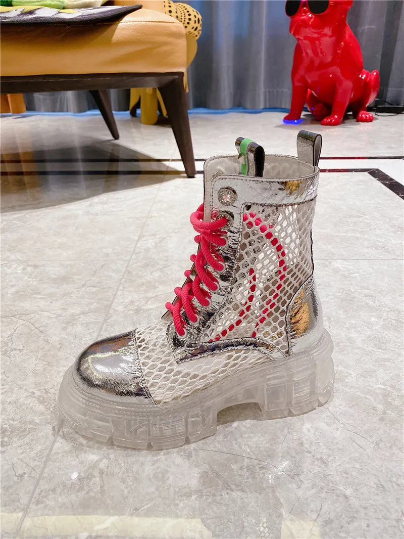 Ashoreshop metal transparent jelly sole thick-soled sponge square heel Ankle Summer Boots