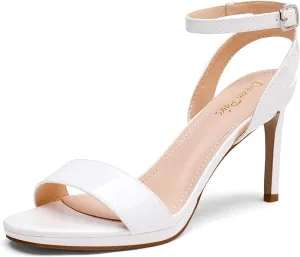 Dream Pairs Stecy-1 White Pu Fashion Ankle Strap Stiletto Open Toe Heeled Sandals