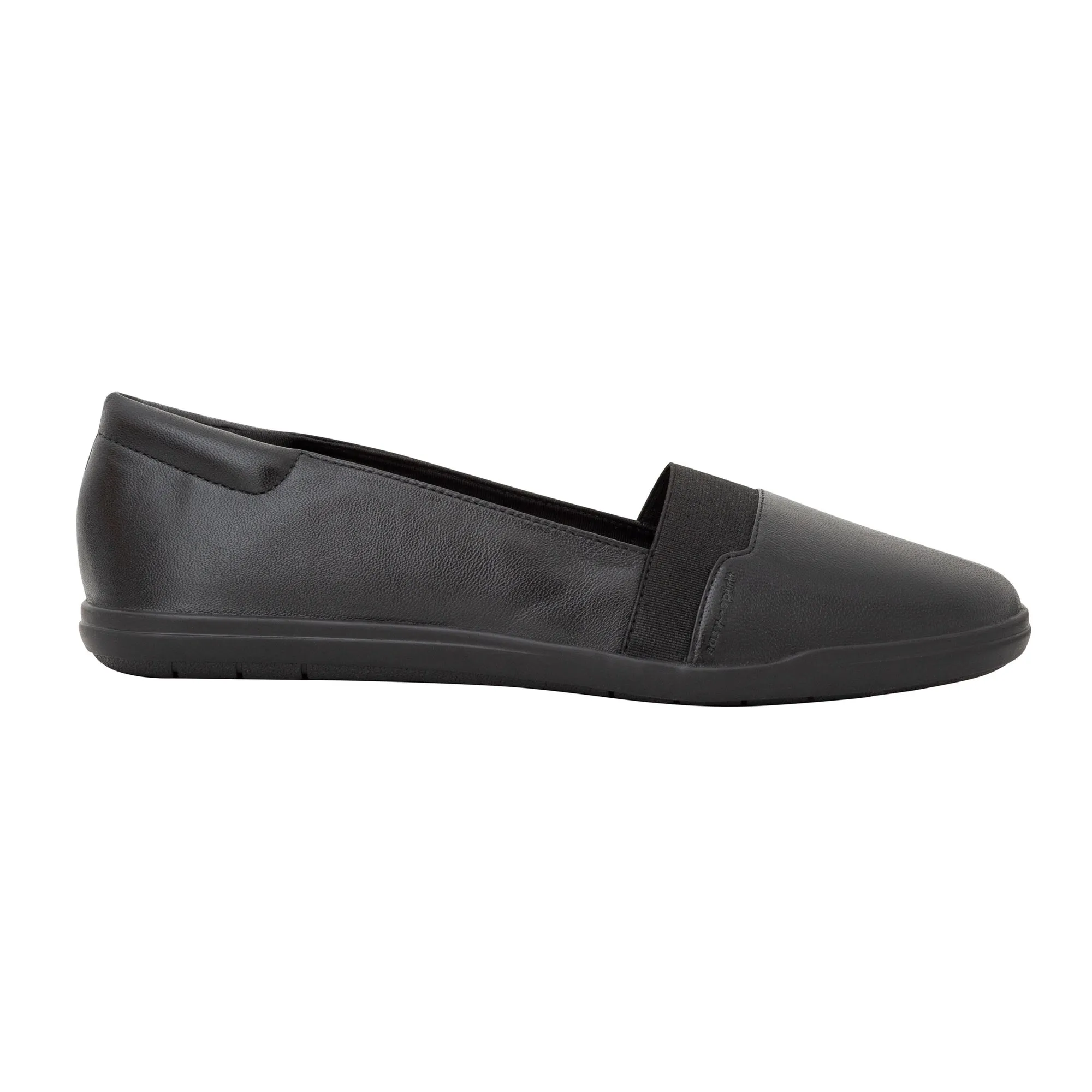 Easy Spirit Bounce Round Toe Black Leather Slip On Ultra Light Ballet Flats