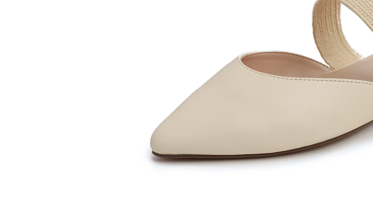 Feversole Women's Pointed Toe Fashion Mules Low Heel Flats Casual Summer Slide Vegan Leather Raffia Strap