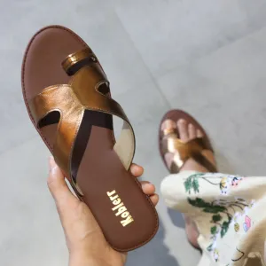 Gold Open Toe Flats
