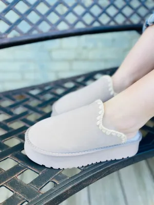 Gray Stitched Cozy Platform Slip On