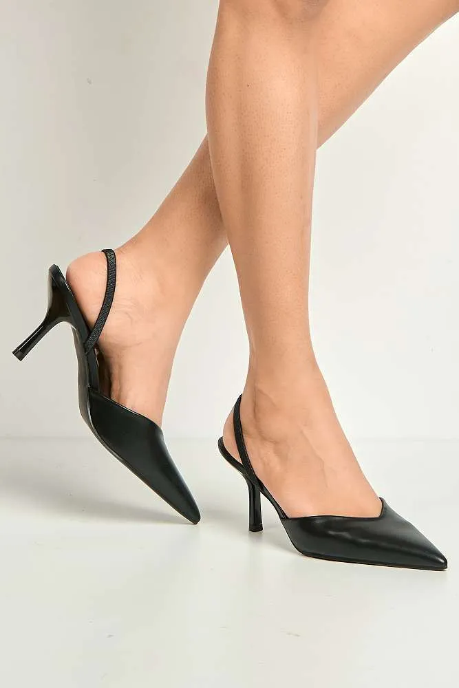 Liana Pointed Toe Slingback Court Shoes in Black