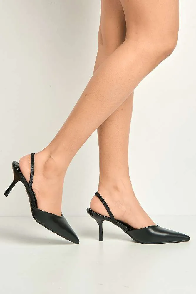 Liana Pointed Toe Slingback Court Shoes in Black