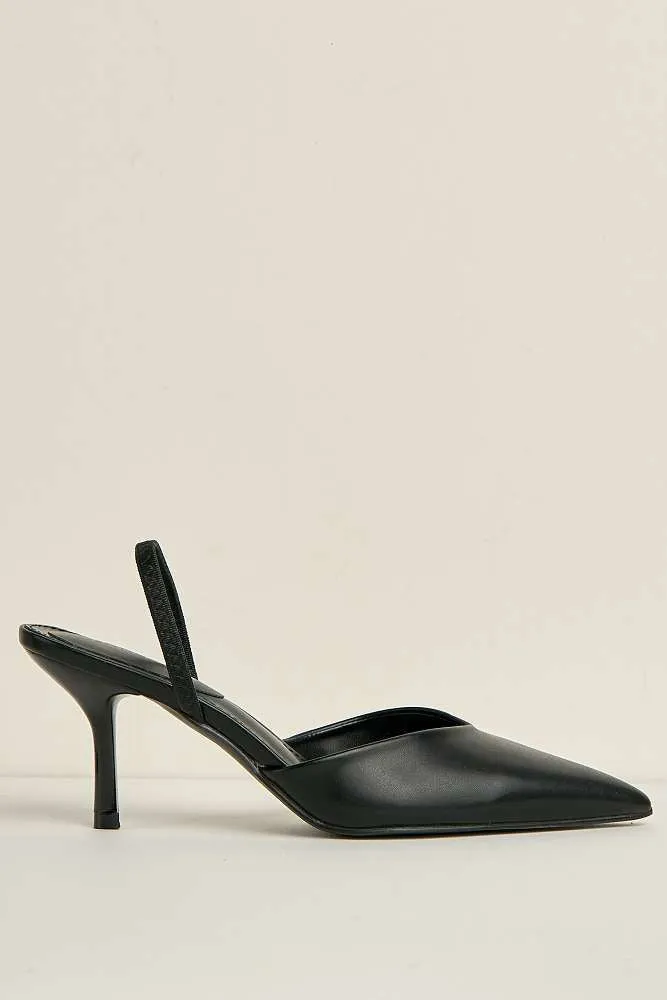 Liana Pointed Toe Slingback Court Shoes in Black