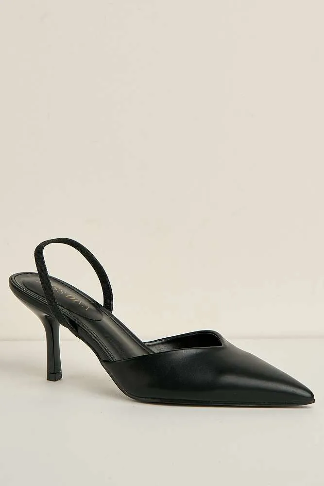 Liana Pointed Toe Slingback Court Shoes in Black