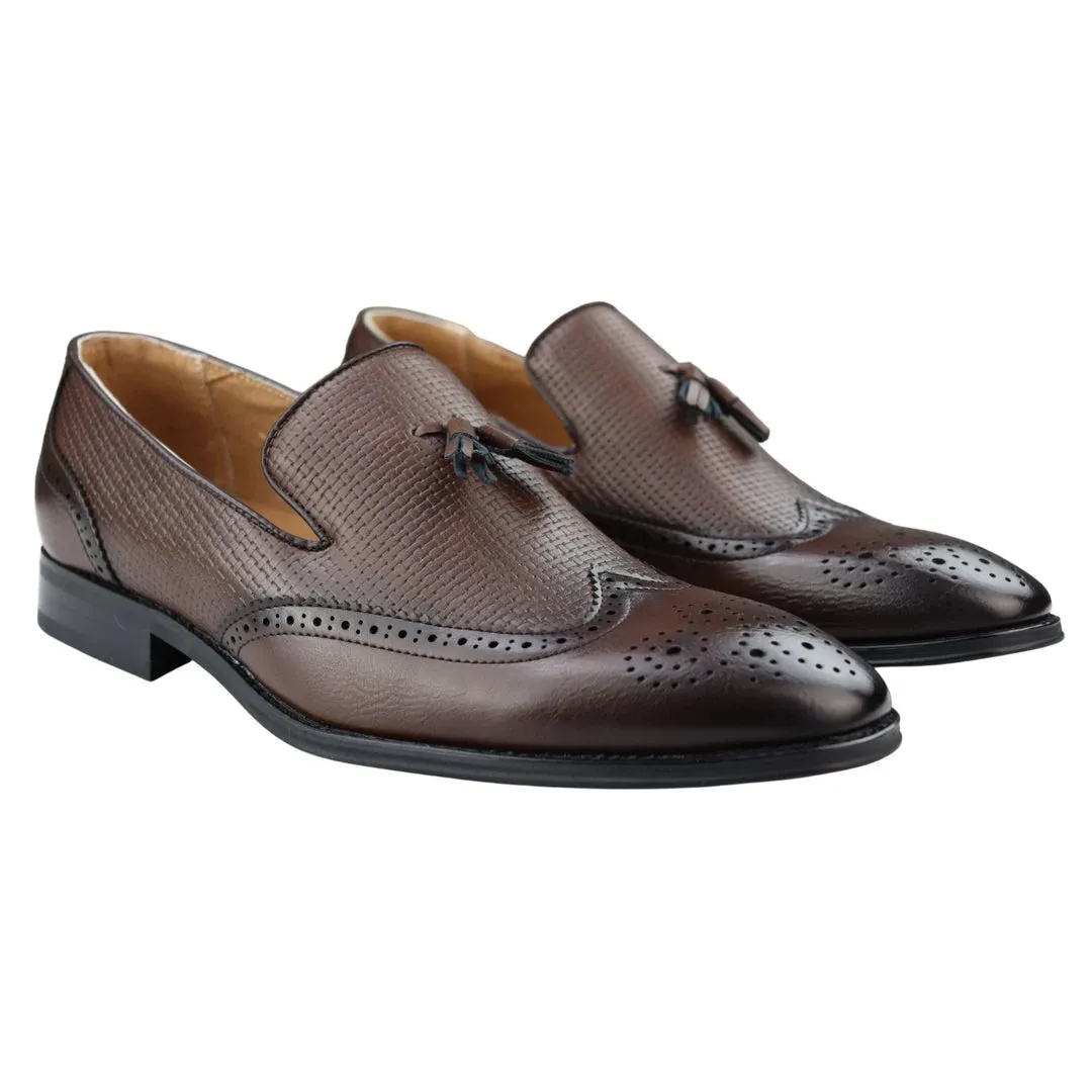 Men's Moccasin Loafers Shoes Leather Lined Slip On Tassel Trim Smart Formal Shoe