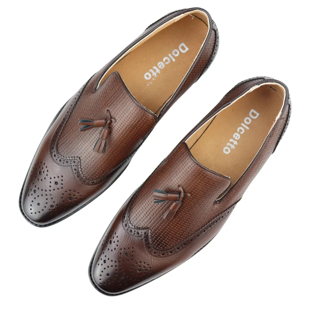 Men's Moccasin Loafers Shoes Leather Lined Slip On Tassel Trim Smart Formal Shoe