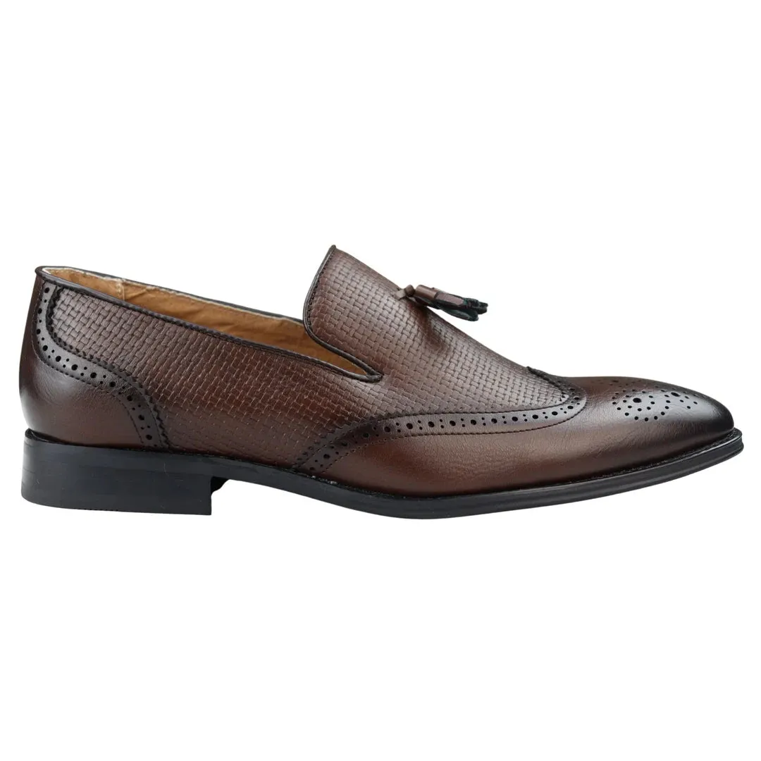Men's Moccasin Loafers Shoes Leather Lined Slip On Tassel Trim Smart Formal Shoe