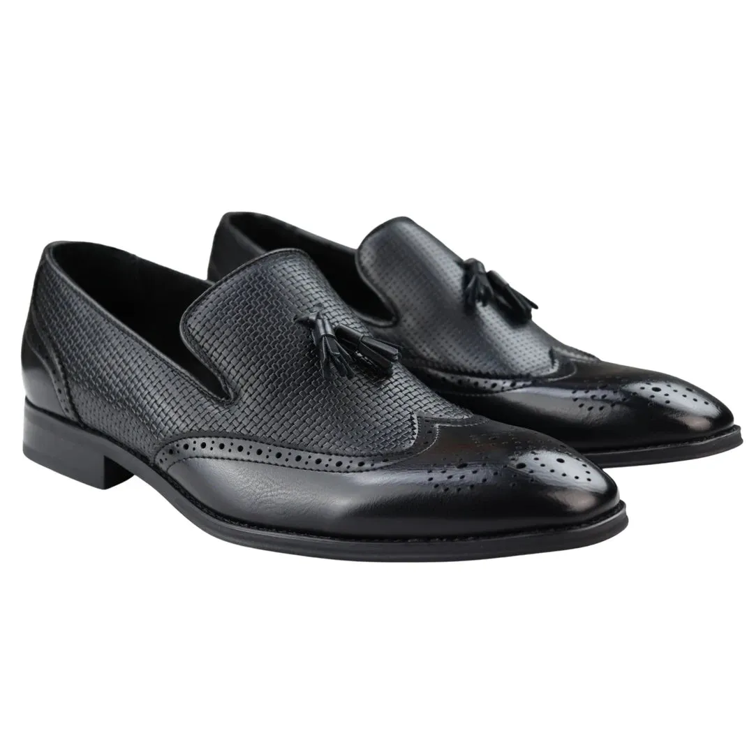 Men's Moccasin Loafers Shoes Leather Lined Slip On Tassel Trim Smart Formal Shoe
