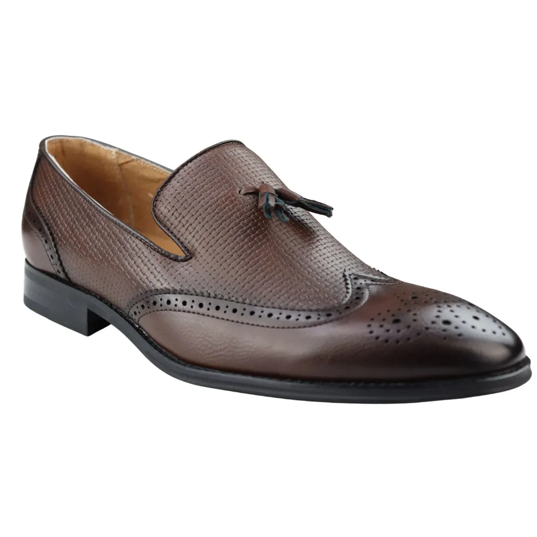 Men's Moccasin Loafers Shoes Leather Lined Slip On Tassel Trim Smart Formal Shoe