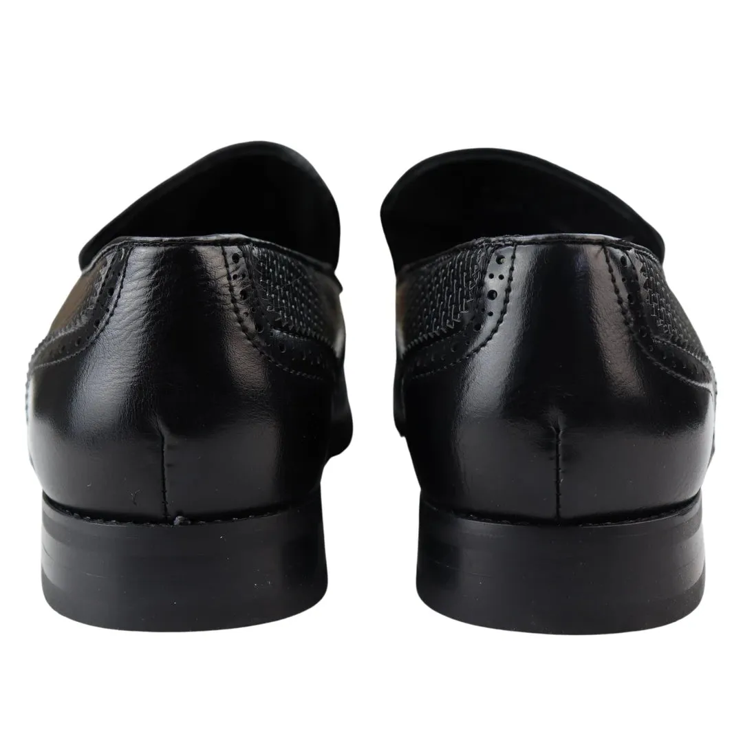 Men's Moccasin Loafers Shoes Leather Lined Slip On Tassel Trim Smart Formal Shoe