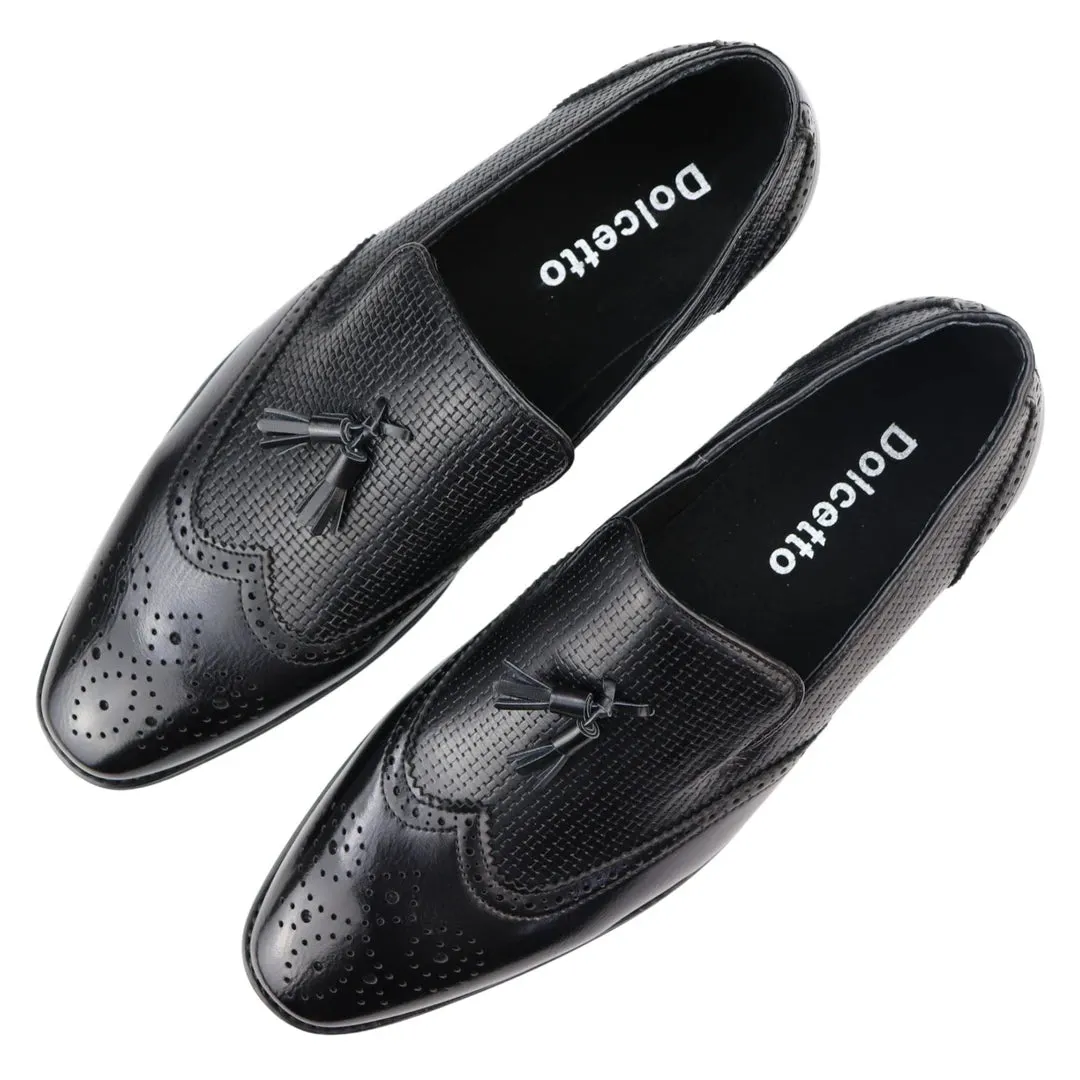 Men's Moccasin Loafers Shoes Leather Lined Slip On Tassel Trim Smart Formal Shoe