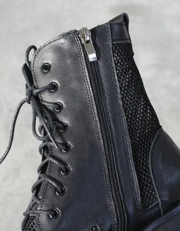 New Retro Leather Mesh Summer Black Boots