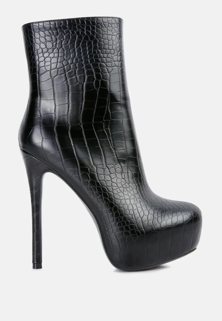 orion high heeled croc ankle boot