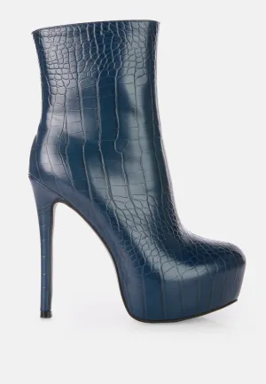 orion high heeled croc ankle boot