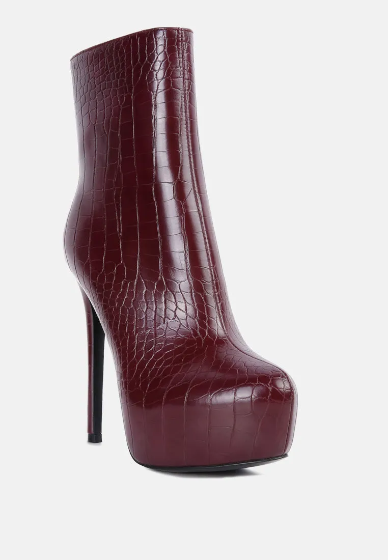 orion high heeled croc ankle boot