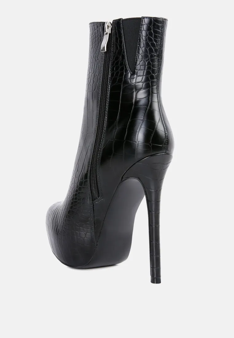 orion high heeled croc ankle boot