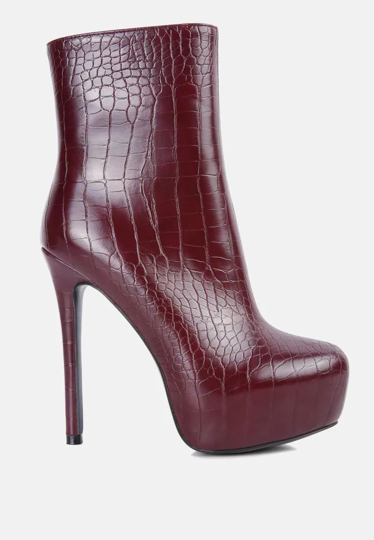 orion high heeled croc ankle boot