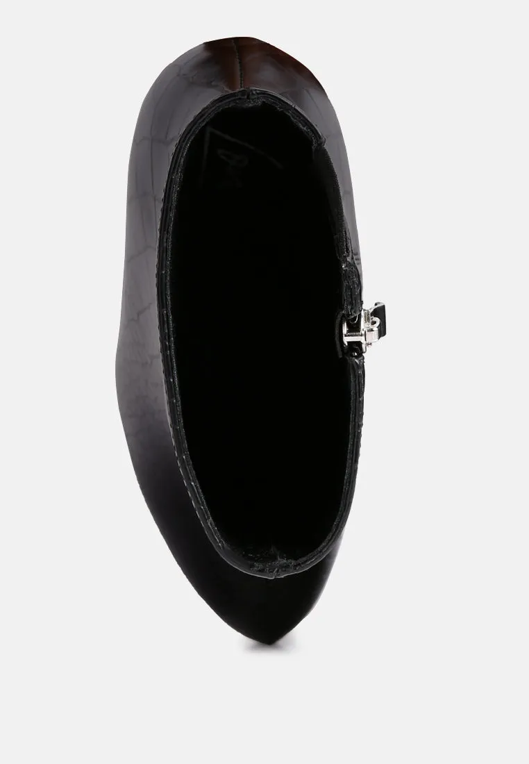 orion high heeled croc ankle boot
