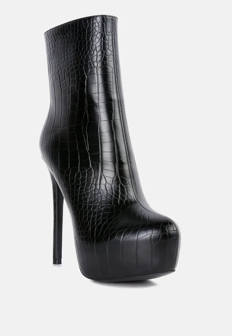 orion high heeled croc ankle boot