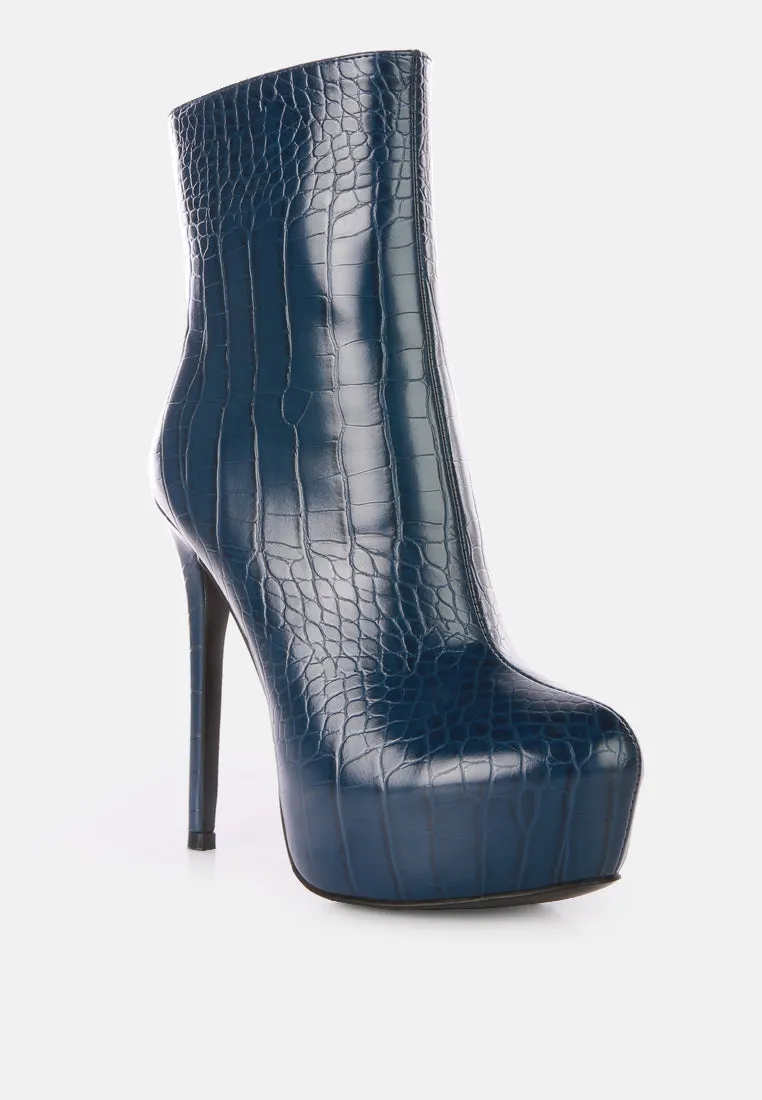 orion high heeled croc ankle boot