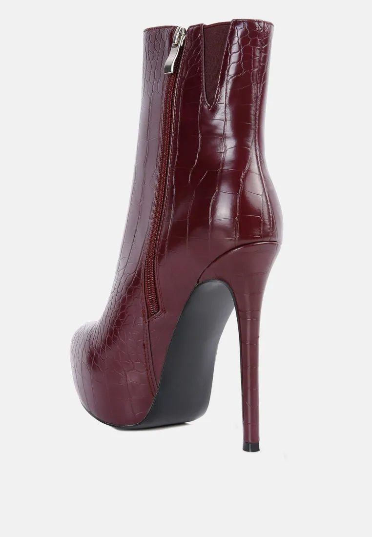 orion high heeled croc ankle boot