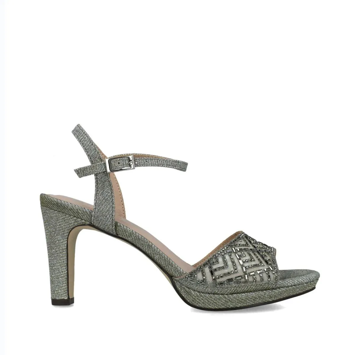 Sophisticated Deep Grey Diamante Evening Sandals