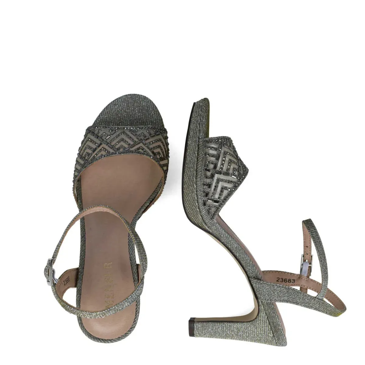 Sophisticated Deep Grey Diamante Evening Sandals