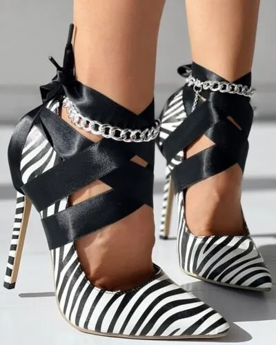 Zebra Stripe Tied Detail Stiletto Heel