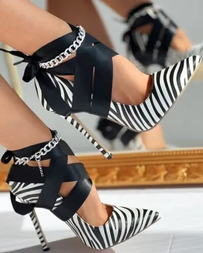 Zebra Stripe Tied Detail Stiletto Heel